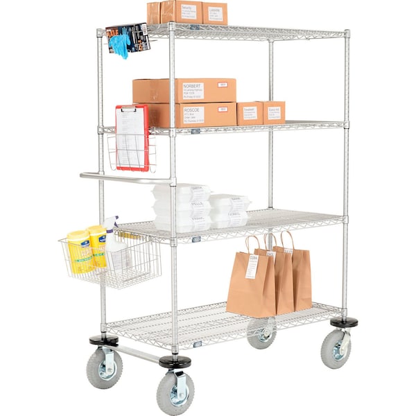 Nexel Chrome Curbside Wire Truck w/4 Shelves & Pneumatic Casters, 72L x 21W x 72H CS21724CP - main